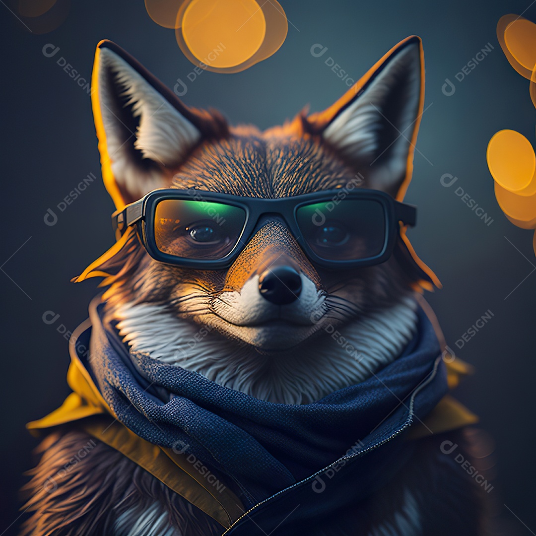 Raposa com óculos de sol pintura fosca altamente detalhada estilizada