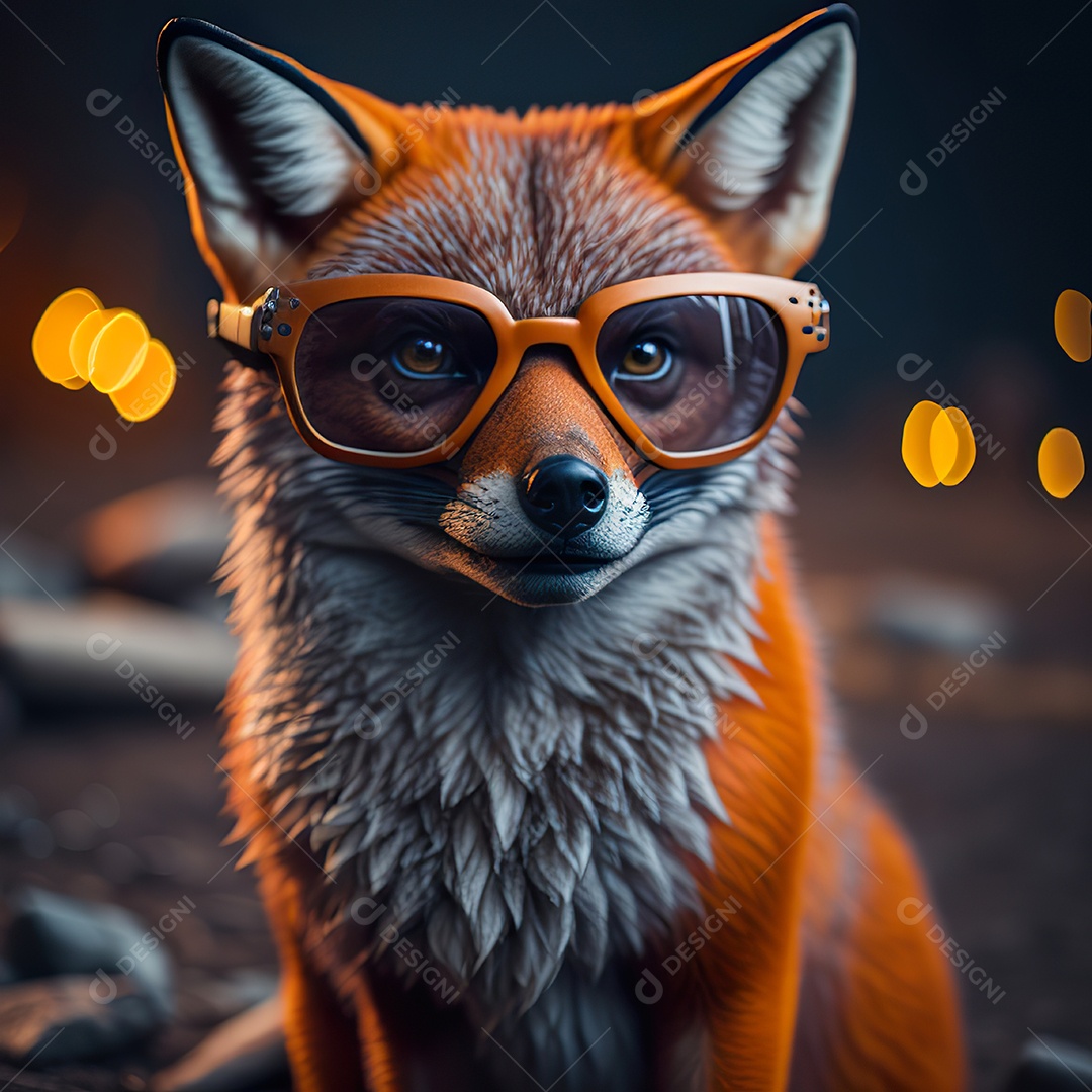 Raposa com óculos de sol pintura fosca altamente detalhada estilizada