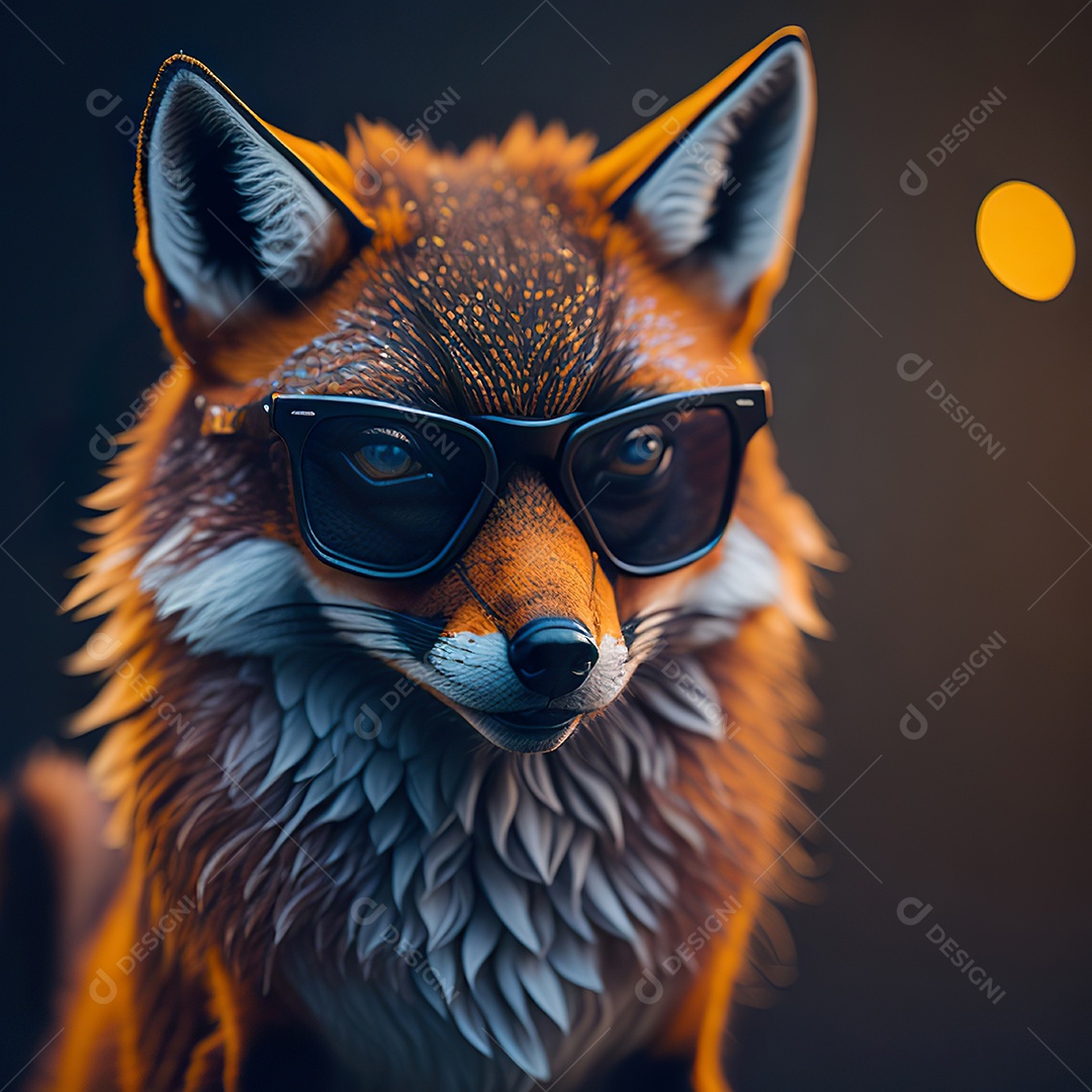 Raposa com óculos de sol pintura fosca altamente detalhada estilizada