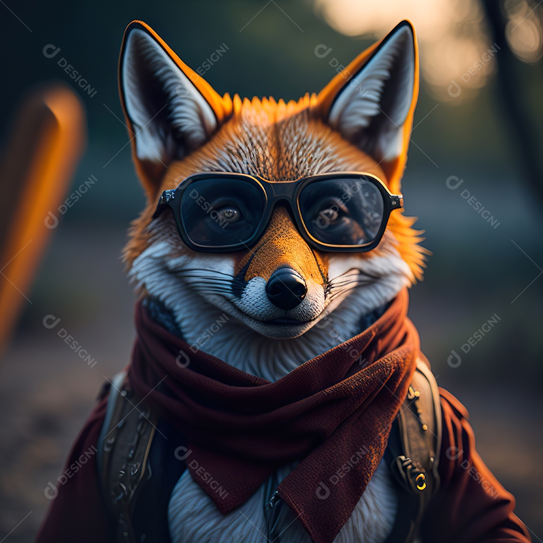Raposa com óculos de sol pintura fosca altamente detalhada estilizada