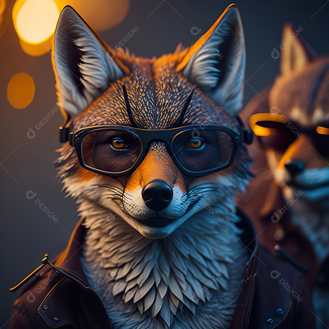 Raposa com óculos de sol pintura fosca altamente detalhada estilizada