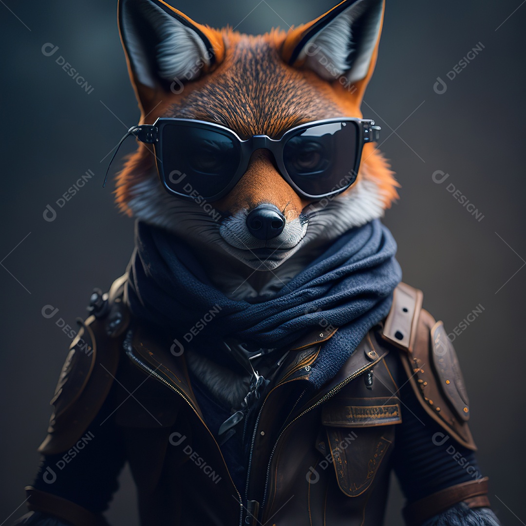 Raposa com óculos de sol pintura fosca altamente detalhada estilizada