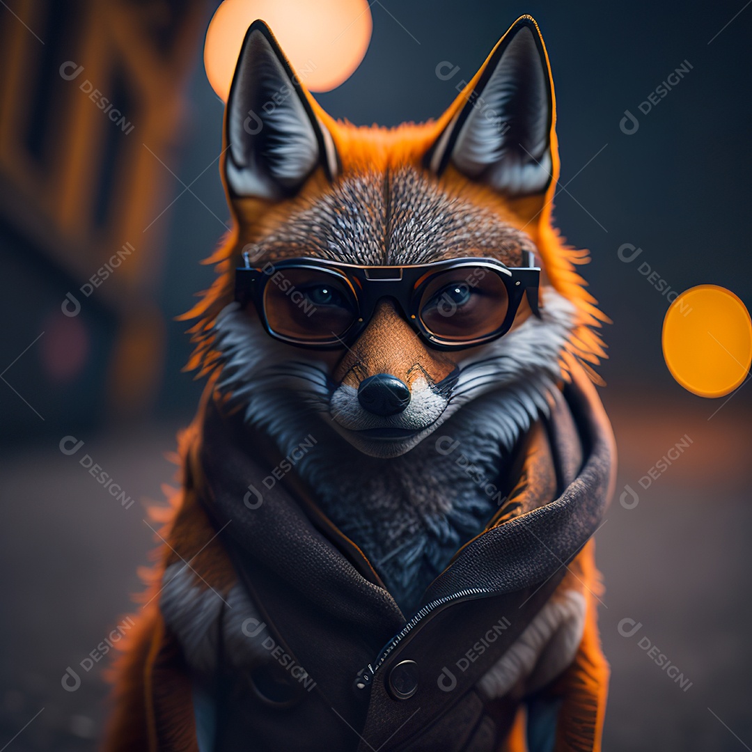Raposa com óculos de sol pintura fosca altamente detalhada estilizada