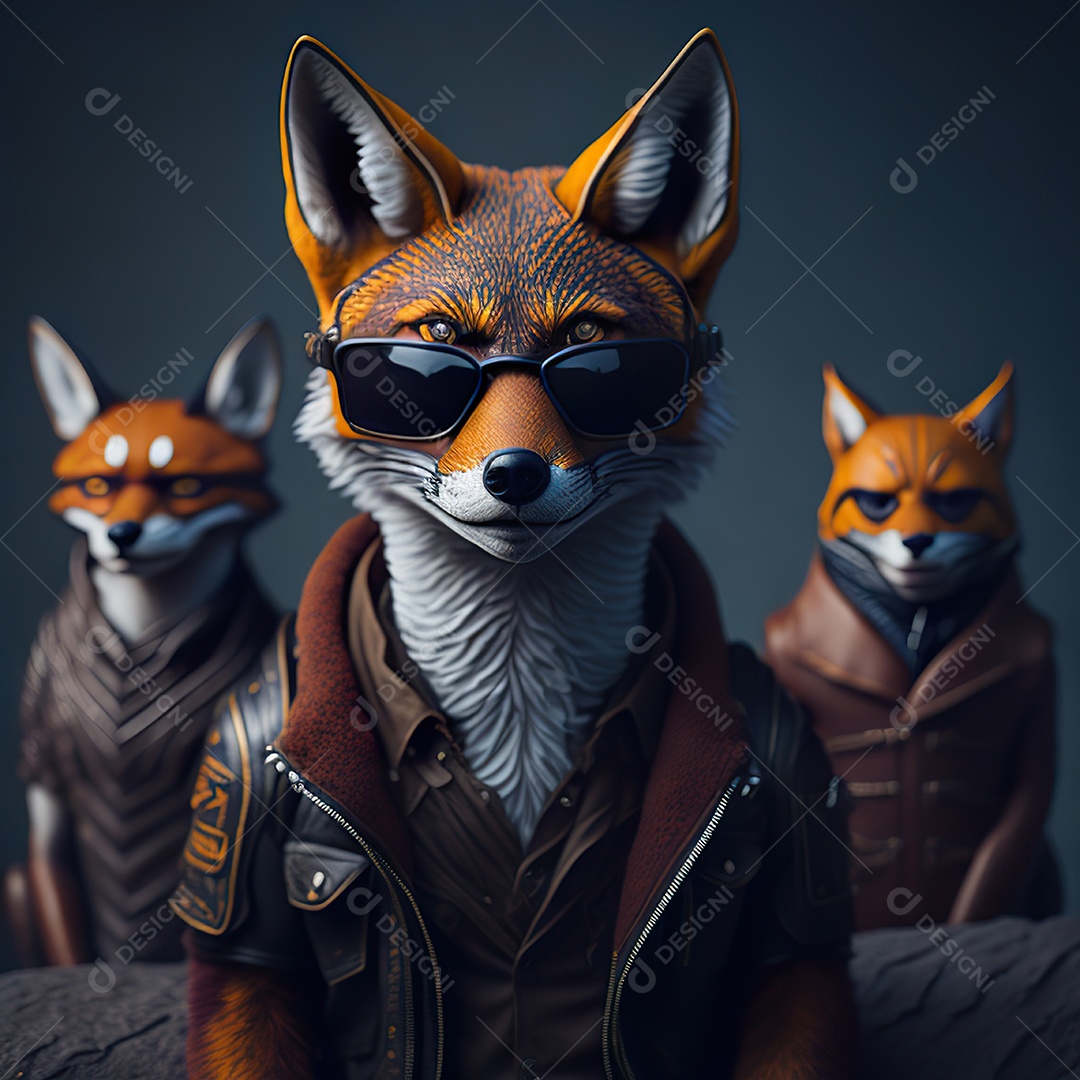 Raposa com óculos de sol pintura fosca altamente detalhada estilizada