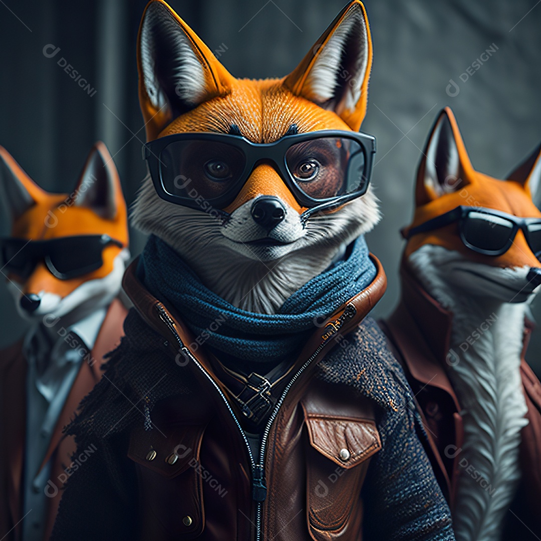 Raposa com óculos de sol pintura fosca altamente detalhada estilizada