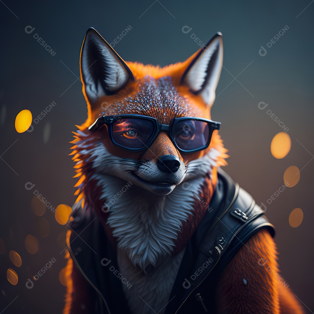 Raposa com óculos de sol pintura fosca altamente detalhada estilizada