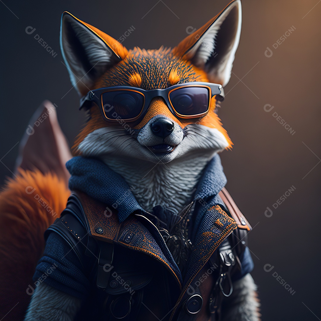 Raposa com óculos de sol pintura fosca altamente detalhada estilizada
