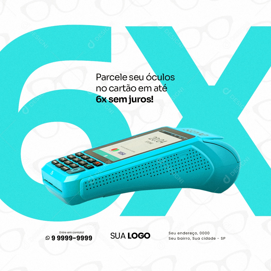 Parcele Seu Óculos No Cartão Em Até 6x Sem Juros Ótica Social Media PSD Editável