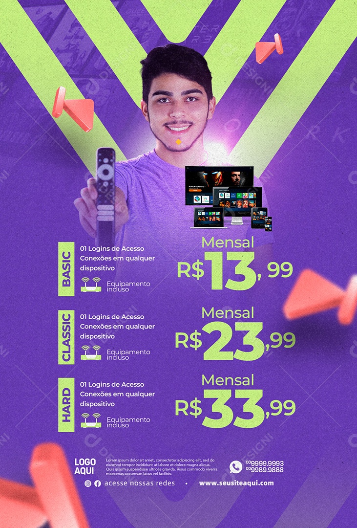 Logins De Acesso Conexões Mensal 13,99 IPTV Social Media PSD Editável
