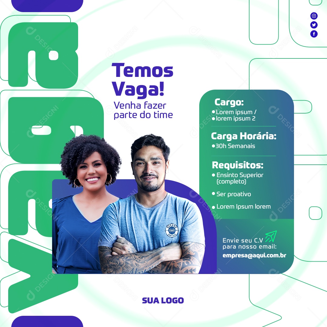 Temos Vaga Venha Fazer Parte Do Time Social Media PSD Editável