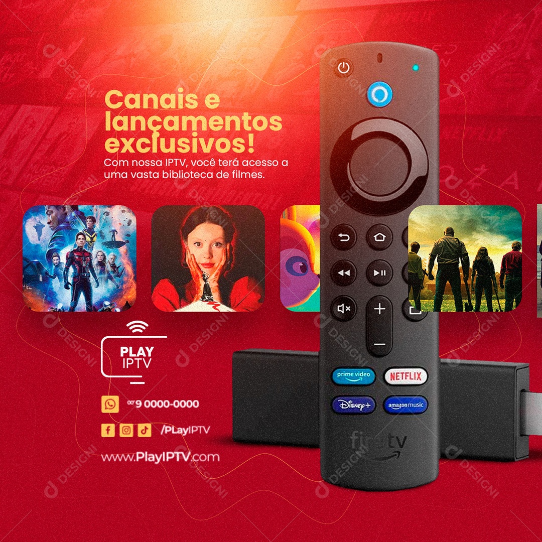 Canais e Lançamentos Exclusivos IPTV Social Media PSD Editável