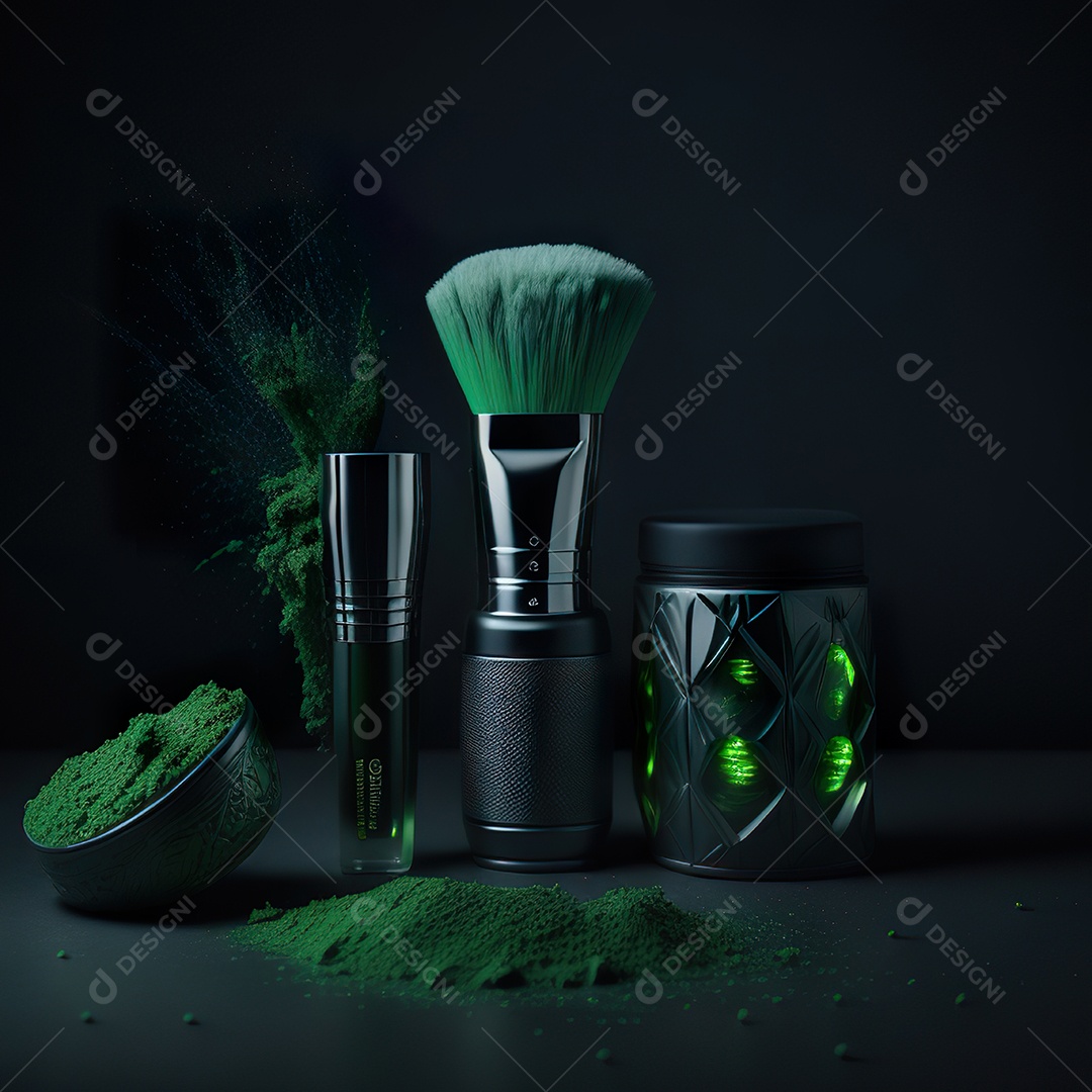 Imagem realista de maquiagens sobre uma mesa