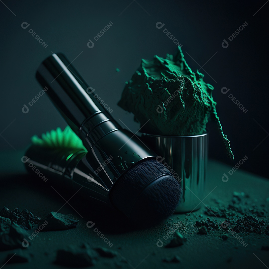 Imagem realista de maquiagens sobre uma mesa