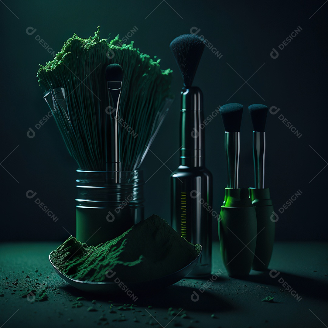 Imagem realista de maquiagens sobre uma mesa