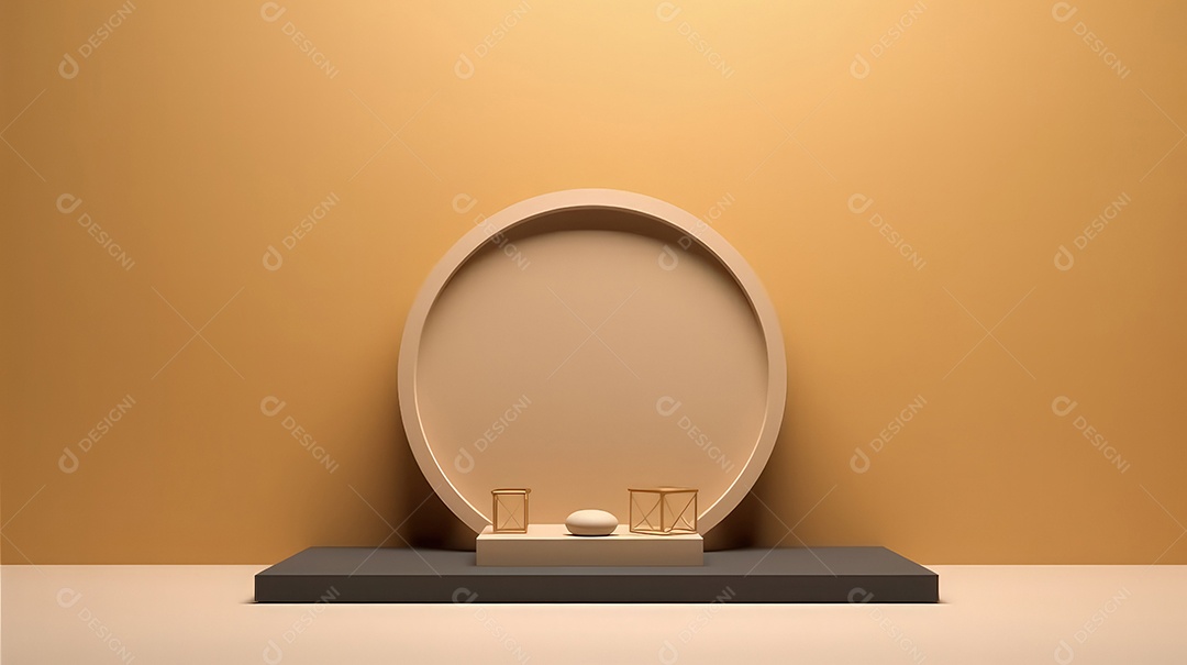 Pódio premium em fundo pastel com galhos de plantas, folhas.