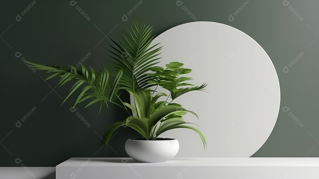 Pódio premium em fundo pastel com galhos de plantas, folhas.