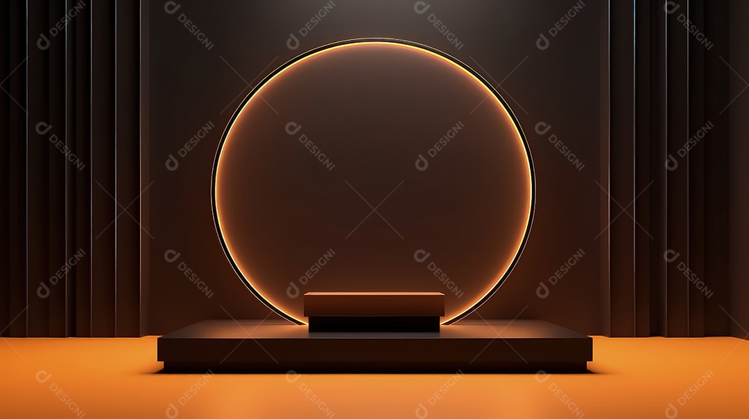 Pódio premium em fundo pastel com galhos de plantas, folhas.