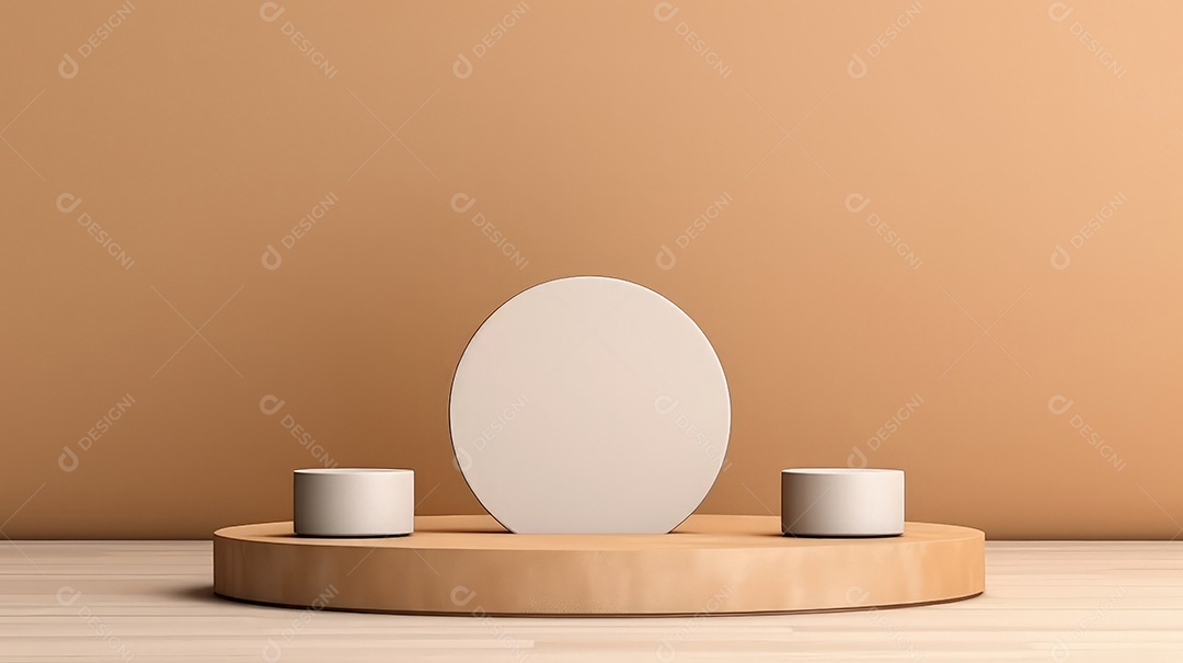 Pódio premium em fundo pastel com galhos de plantas, folhas.