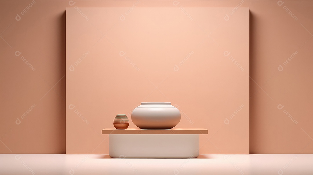 Pódio premium em fundo pastel com galhos de plantas, folhas.