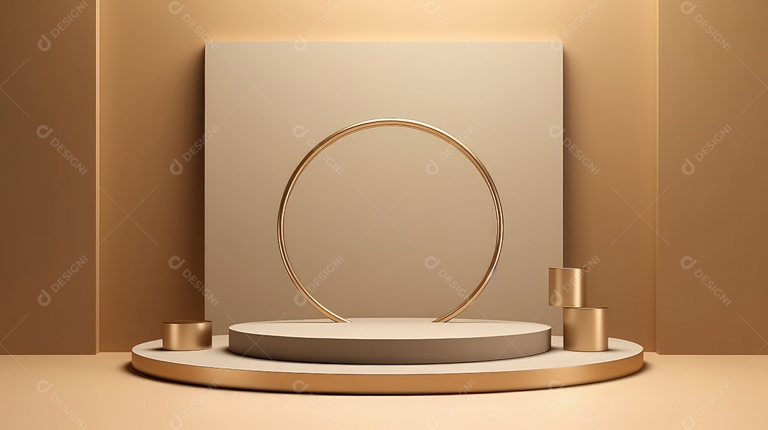 Pódio premium em fundo pastel com galhos de plantas, folhas.