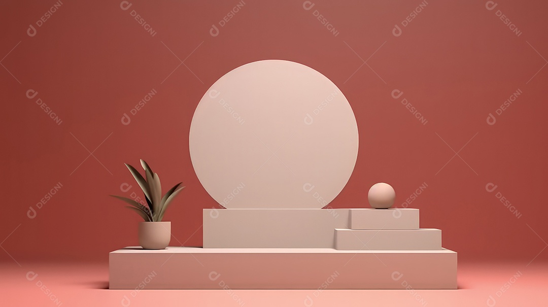 Pódio premium em fundo pastel com galhos de plantas, folhas.