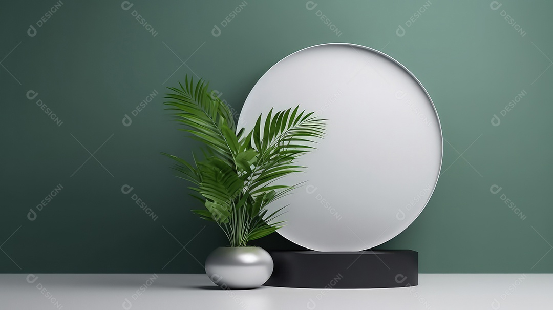 Pódio premium em fundo pastel com galhos de plantas, folhas.