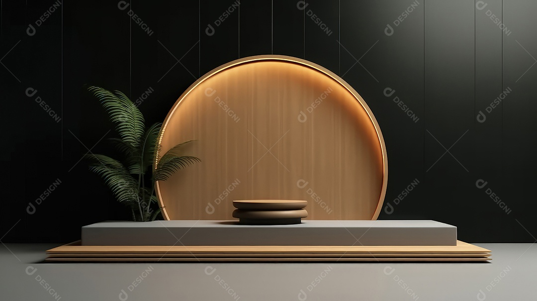 Pódio premium em fundo pastel com galhos de plantas, folhas.