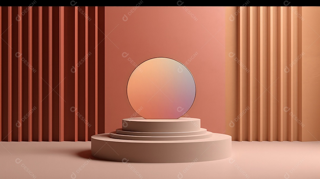 Pódio premium em fundo pastel com galhos de plantas, folhas.