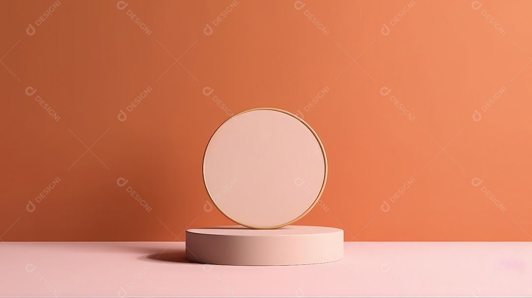 Pódio premium em fundo pastel com galhos de plantas, folhas.