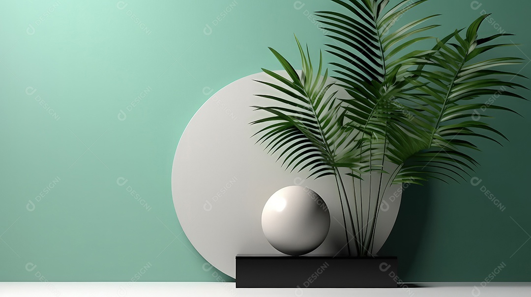 Pódio premium em fundo pastel com galhos de plantas, folhas.