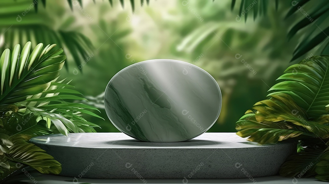 Pódio premium em fundo pastel com galhos de plantas, folhas.