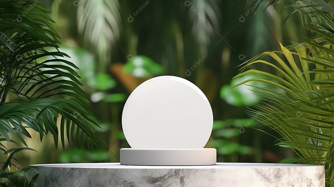 Pódio premium em fundo pastel com galhos de plantas, folhas.