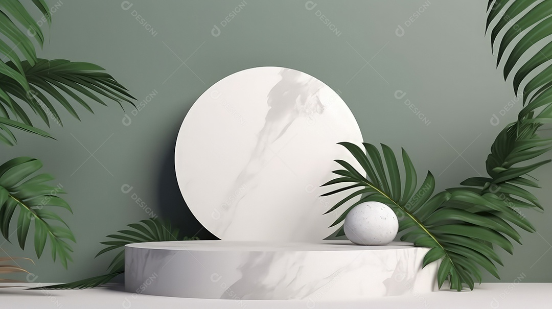 Pódio premium em fundo pastel com galhos de plantas, folhas.