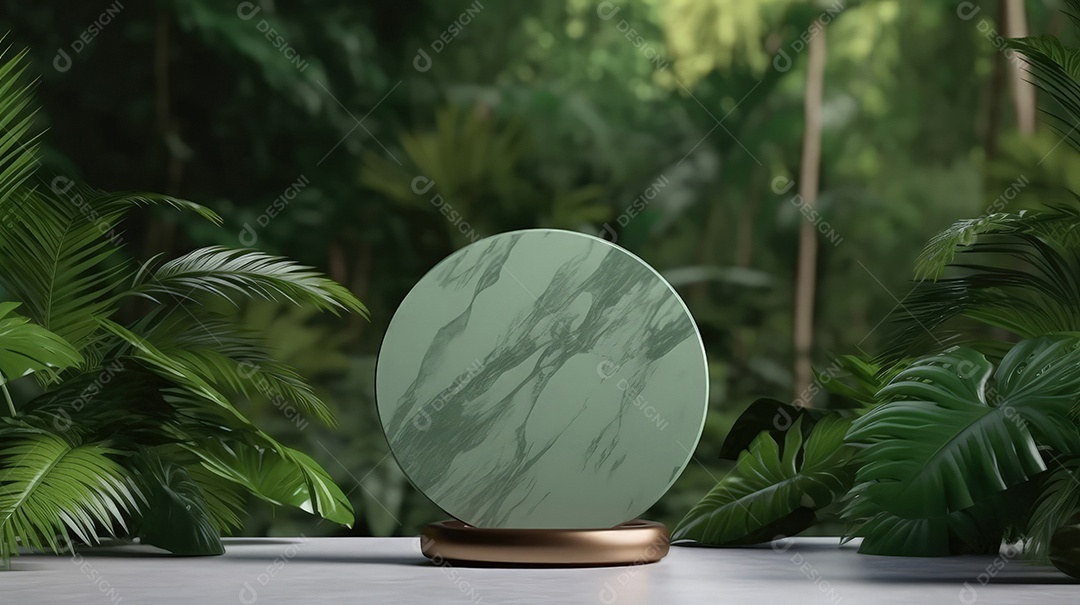 Pódio premium em fundo pastel com galhos de plantas, folhas.