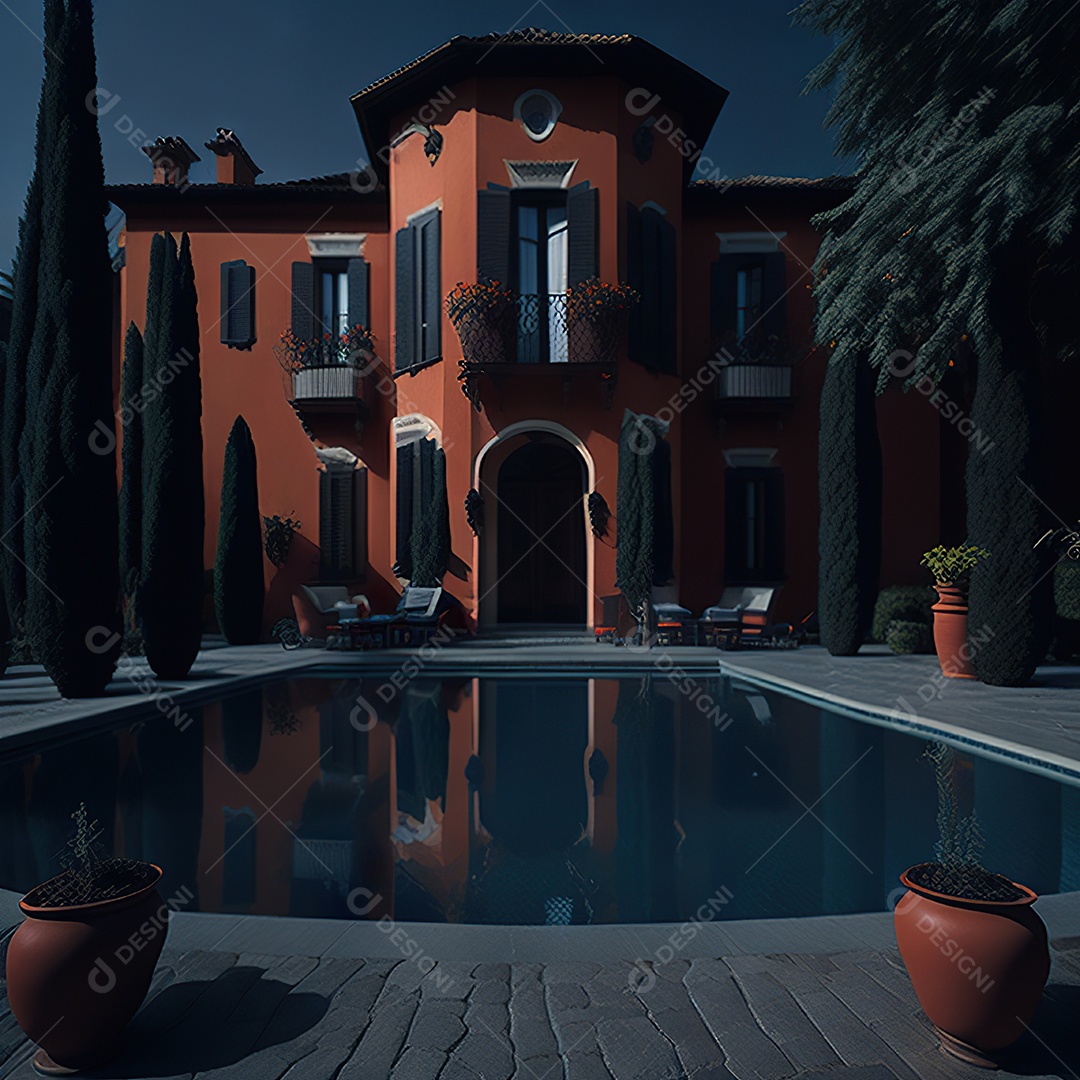 Imagem realista de Mansão vermelha italiana