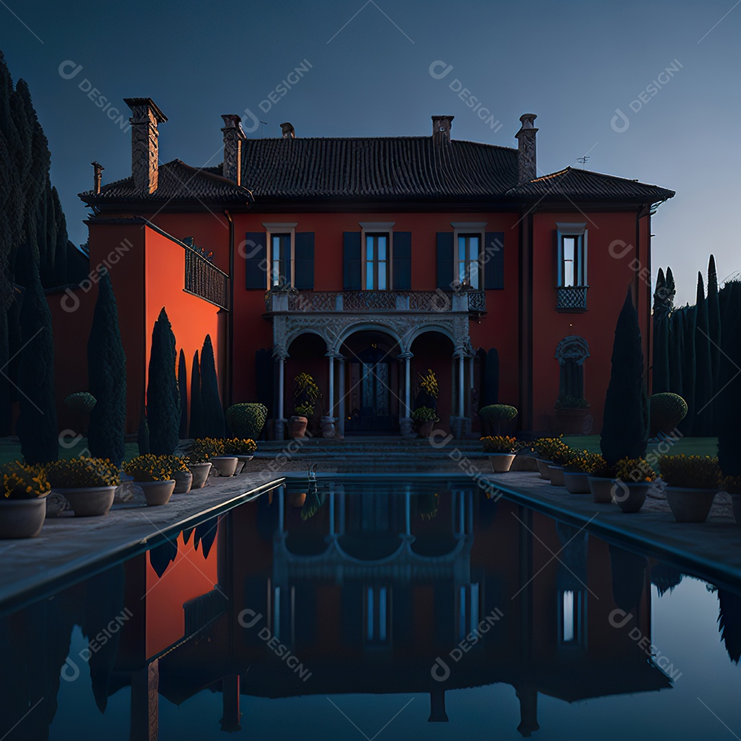 Imagem realista de Mansão vermelha italiana