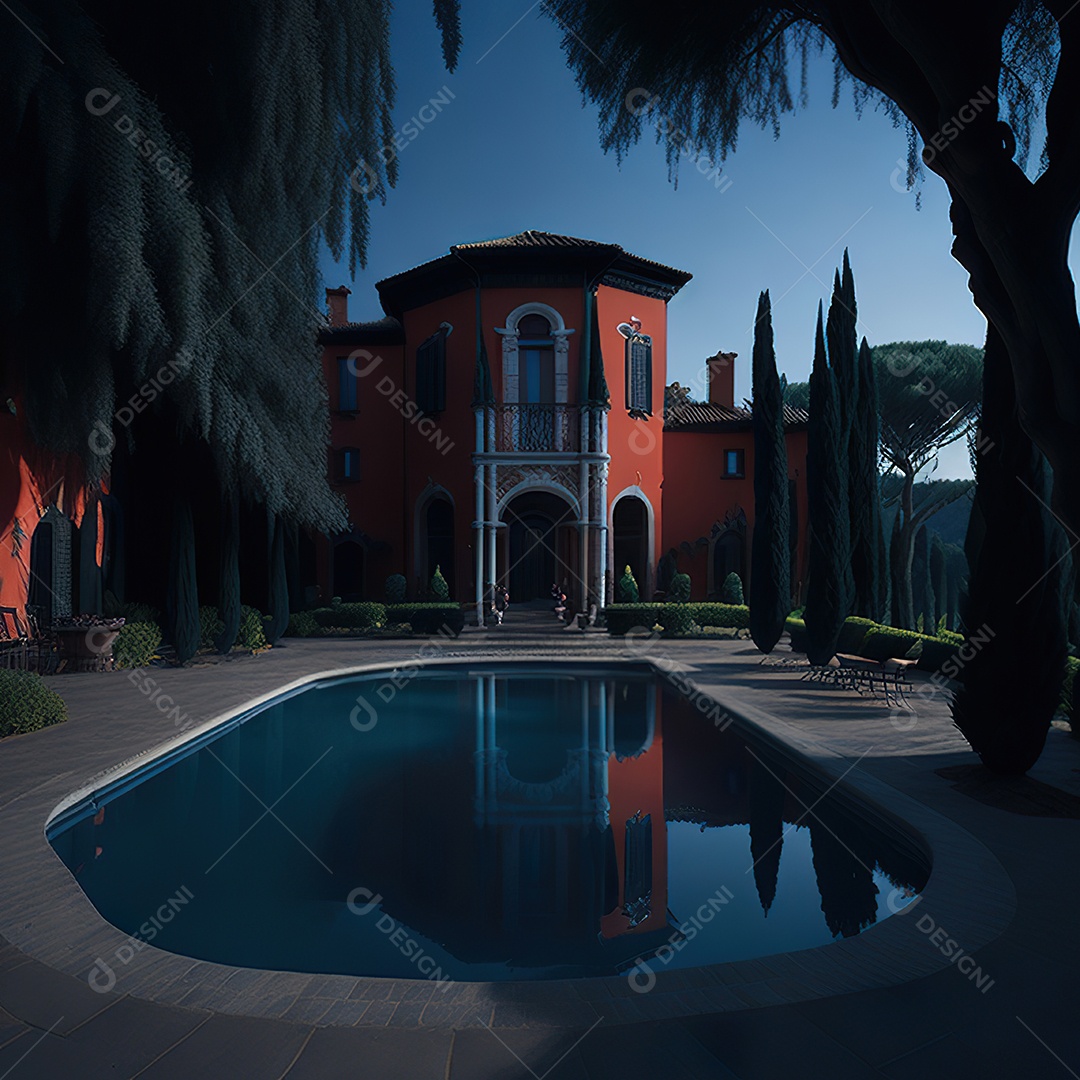 Imagem realista de Mansão vermelha italiana