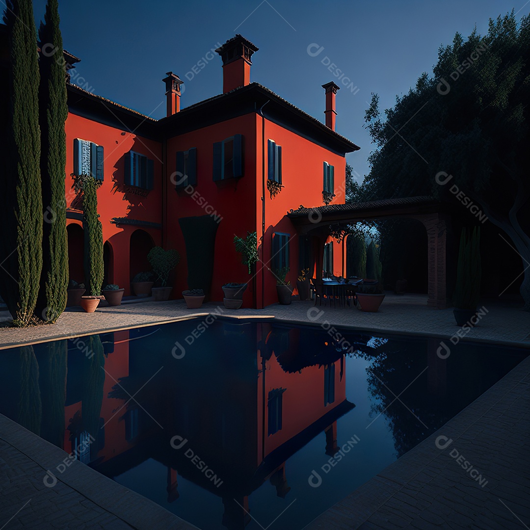 Imagem realista de Mansão vermelha italiana