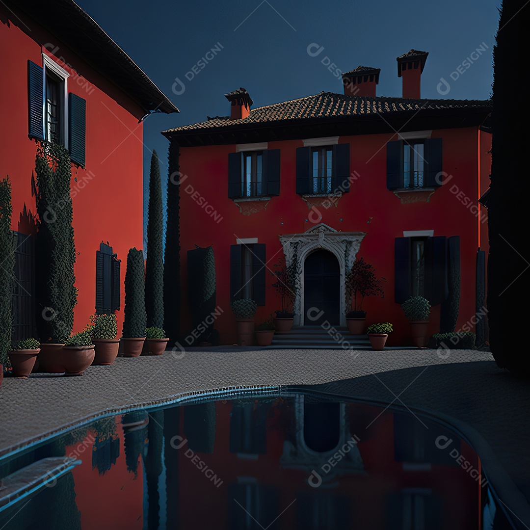 Imagem realista de Mansão vermelha italiana