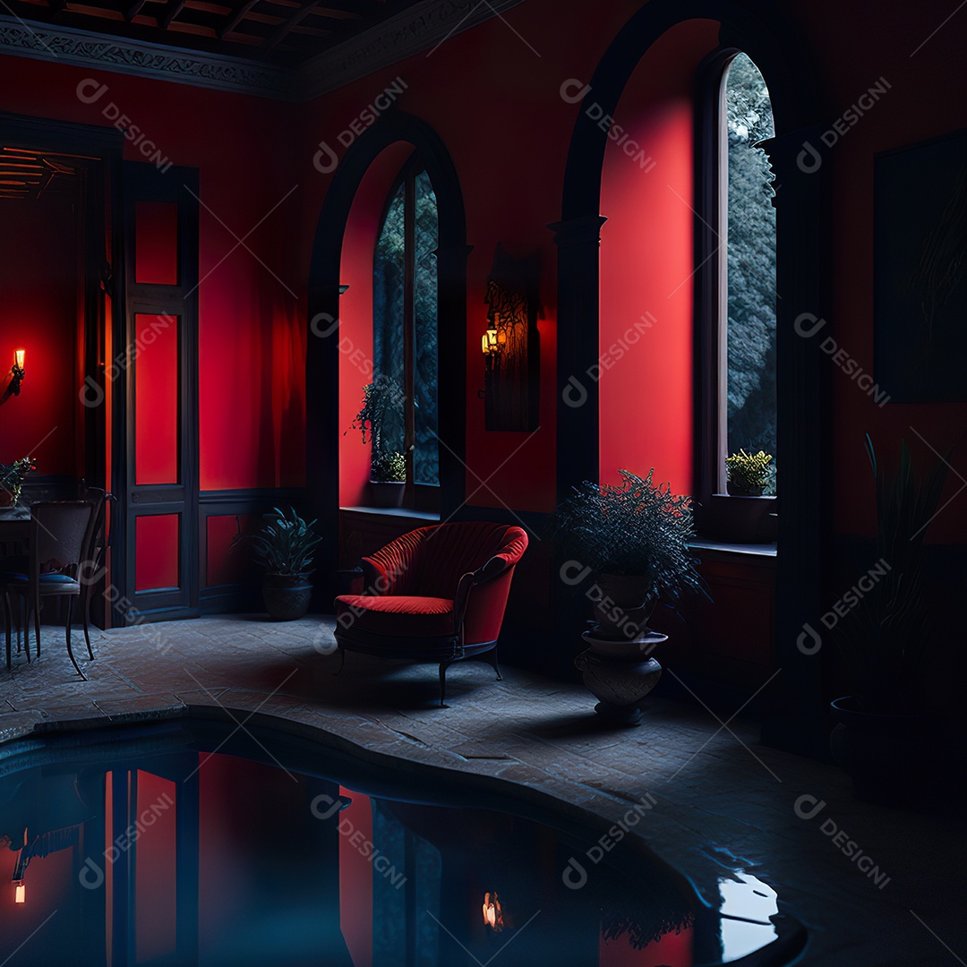 Imagem realista de Mansão vermelha italiana