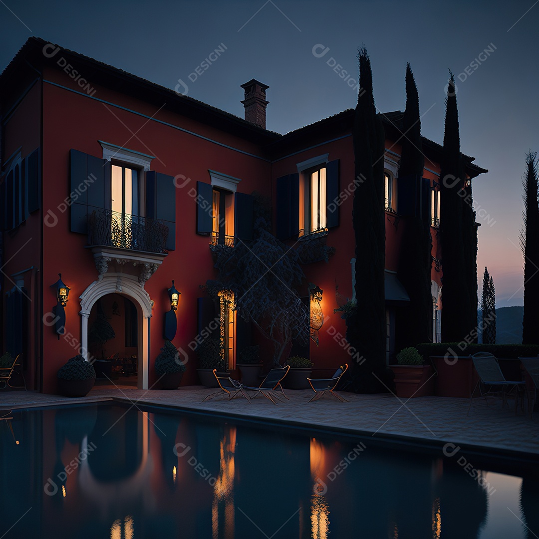 Imagem realista de Mansão vermelha italiana
