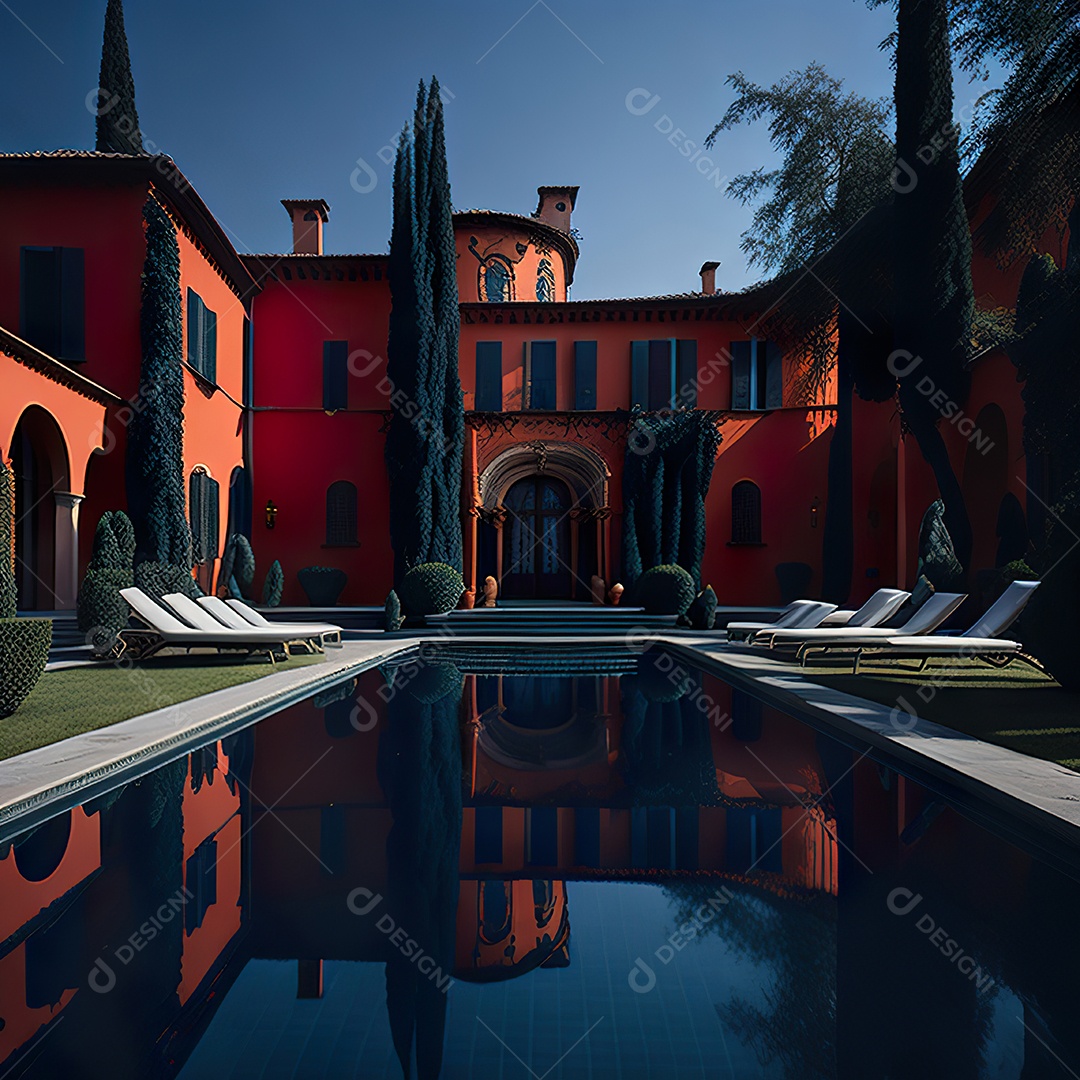 Imagem realista de Mansão vermelha italiana