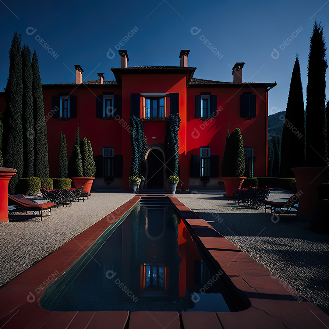 Imagem realista de Mansão vermelha italiana