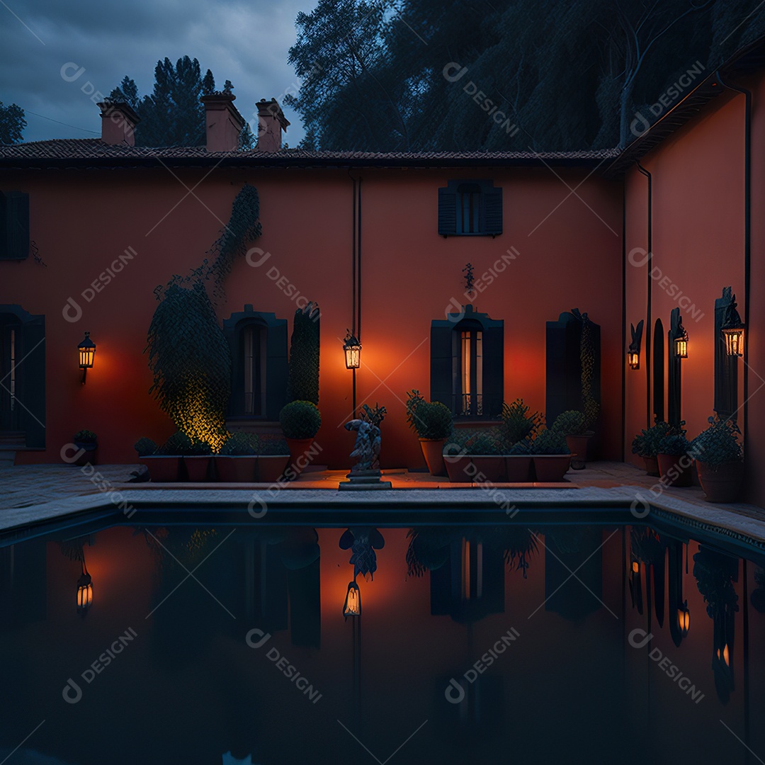 Imagem realista de Mansão vermelha italiana