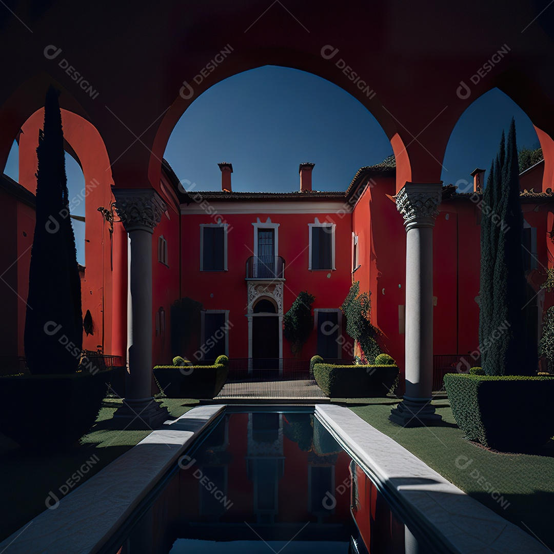 Imagem realista de Mansão vermelha italiana