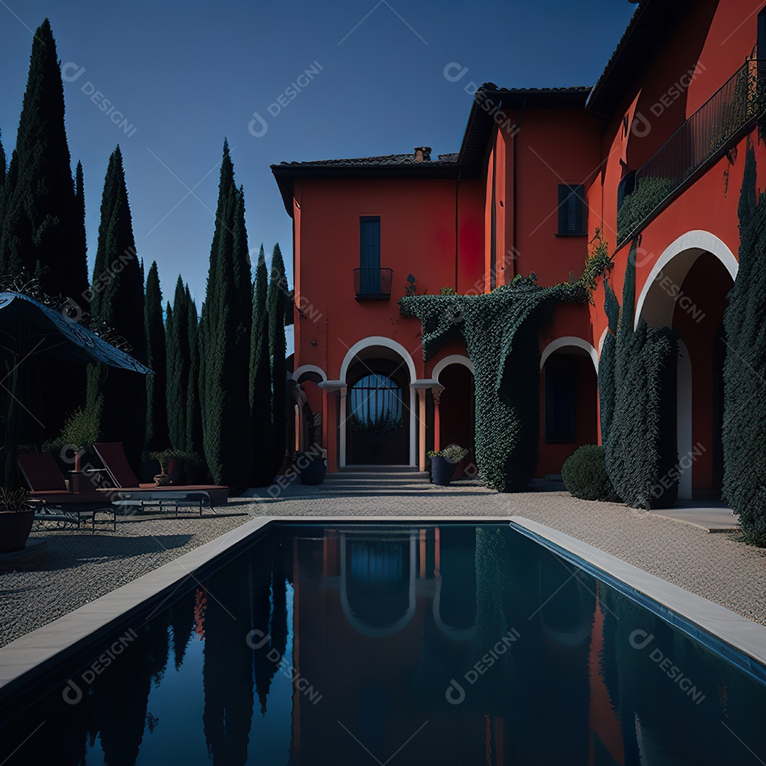 Imagem realista de Mansão vermelha italiana