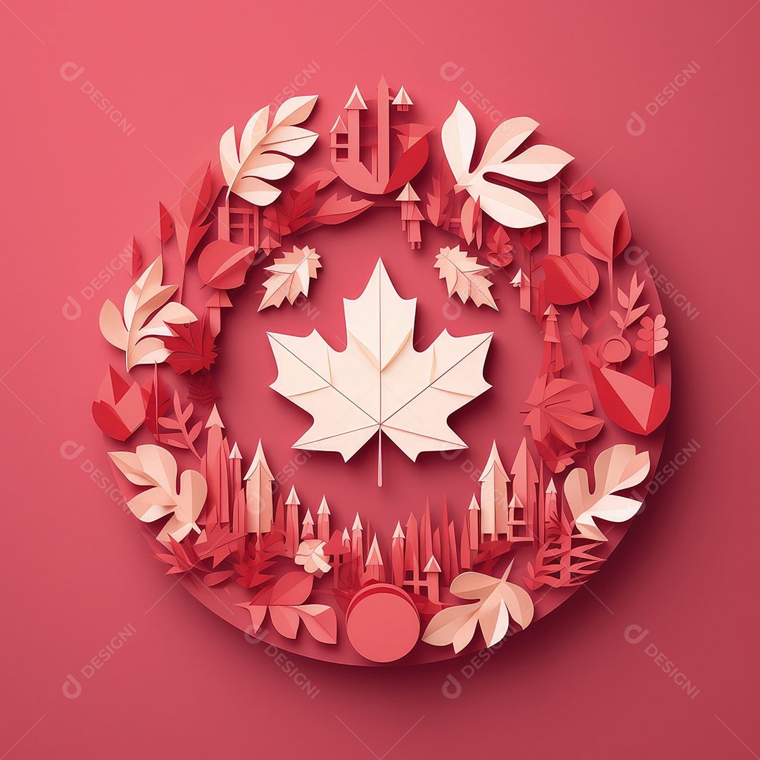Ilustração minimalista de artesanato com corte de papel 3D True North Pride para o Dia do Canadá..