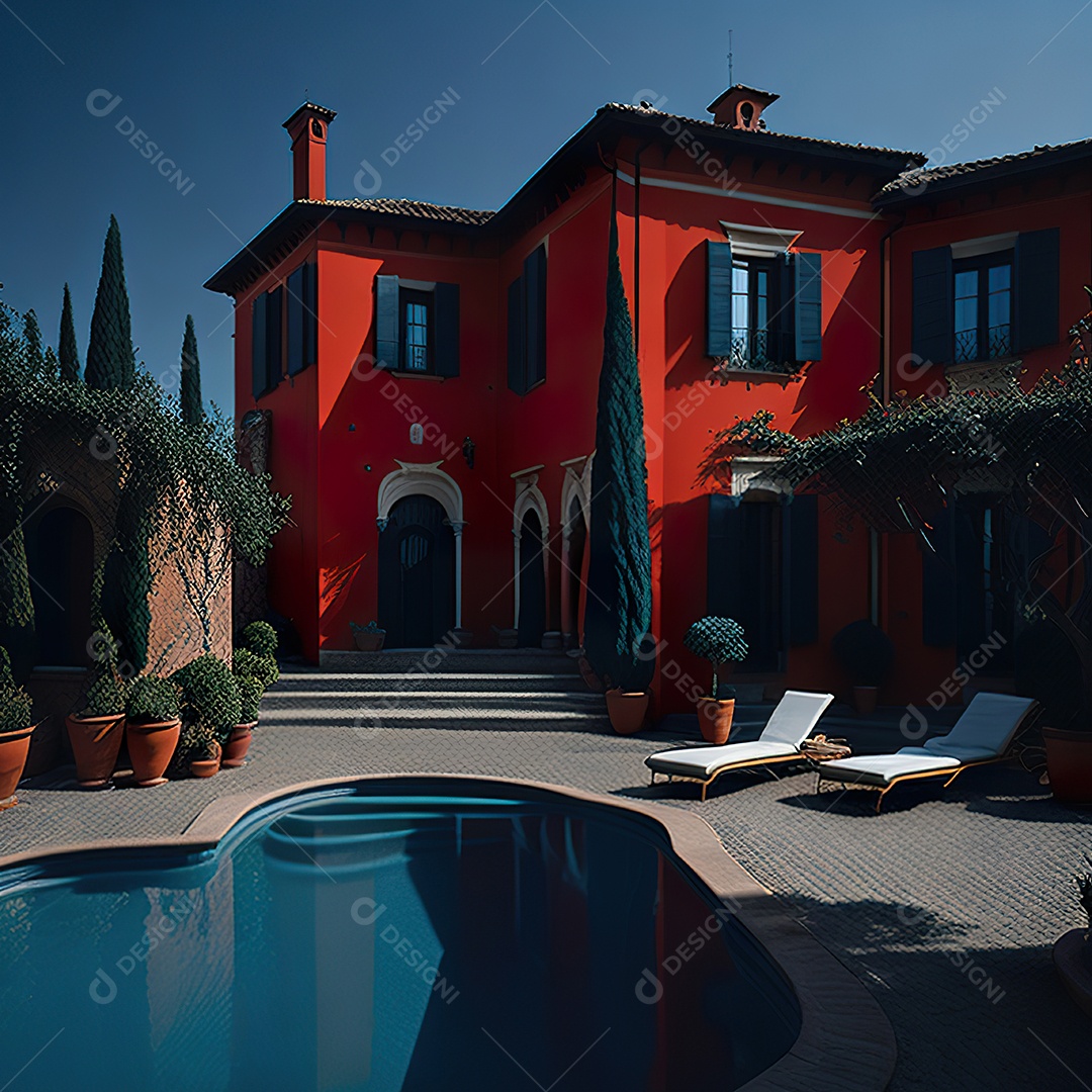Imagem realista de Mansão vermelha italiana