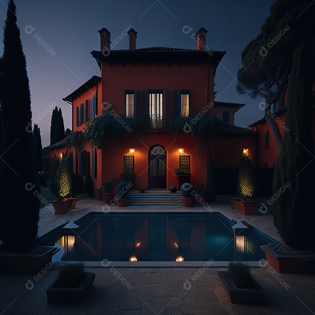 Imagem realista de Mansão vermelha italiana