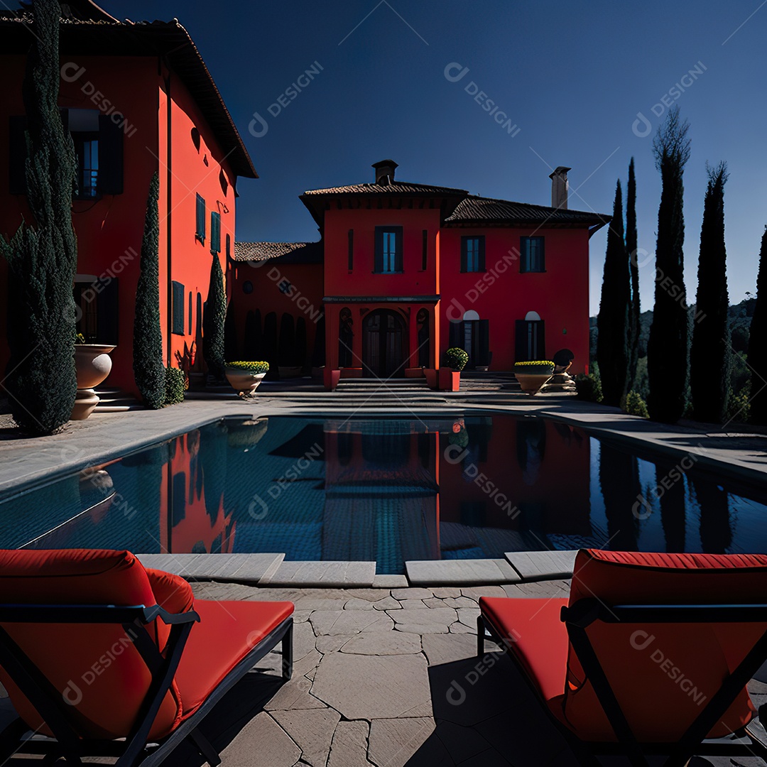 Imagem realista de Mansão vermelha italiana